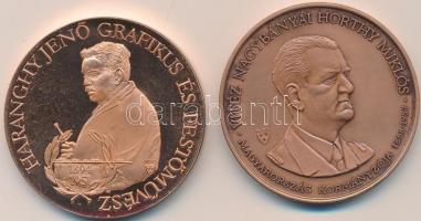 Bozó Gyula (1913-2004) 1993. "Vitéz Nagybányai Horthy Miklós újratemetése Kenderesen" Br emlékérem (42mm) T:1 + 1994. "Haranghy Jenő születésének 100. évfordulójára" vörösréz emlékérem T:PP