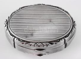 Ezüst (Ag) pasztillás doboz, jelzés nélküli, belseje aranyozott, hátulján monogram, teteje horpadt /  Silver pillbox, 3x4cm, 14g