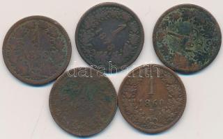 5db különféle 1Kr Cu 1800-as évek második fele T:2-,3