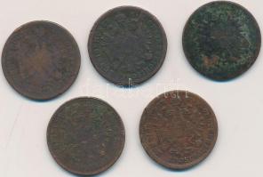5db különféle 1Kr Cu 1800-as évek második fele T:2-,3