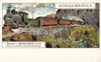 Nord Amerika train, Byrolin und Byrolin Seife advertisement, litho (EK)