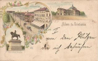 1897 Oslo, Kristiania; Karl Johans gate and statue, national theatre, floral