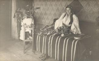 Macedonian folklore, woman in costume, cigarette, photo