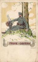 WWI Easter, litho s: E. Kutzer (EK)