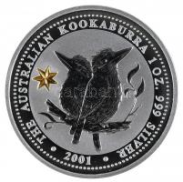 Ausztrália 2001. 5$ Ag "Kookaburra" 1 oz. aranycsillag verdejel T:PP eredeti dísztokban
Au...