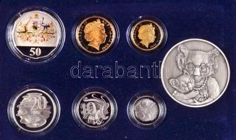 Ausztrália 2001. 5c, 10c, 20c, 50c, 1$, 2$ + 1db Ag emlékérem (43g/0.925/45mm) "Baby Proof set&...