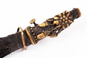 Antik vádászkalap dísz, vaddisznó sörény réz, h:15 cm