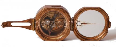 Cca 1890 Stanley London márkájú réz iránytű, sorszámozott, tükör repedt, 7×7 cm/ Vintage brass Stanl...