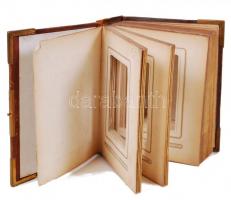 Cca 1900 réz rárakásos fényképtartó, gerince sérült, összesen 24 db 8,5×5 cm-es fényképeknek