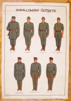 cca 1960 Magyar katonai egyenruhák és rendfokozatok 7 db nagyméretű tábla / Hungarian military ranks and uniforms 7 large plates 60x90 cm