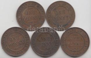 Ausztrália 1912-20. 1P Br (5x) klf T:2- Australia 1912-20. 1 Penny Br (5x) different C:VF