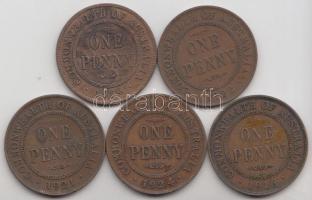 Ausztrália 1916-24. 1P Br (5x) klf T:2,2- Australia 1916-24. 1 Penny Br (5x) different C:XF,VF