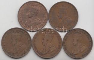 Ausztrália 1916-24. 1P Br (5x) klf T:2,2-
Australia 1916-24. 1 Penny Br (5x) different C:XF,VF
