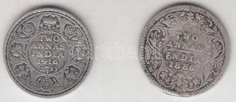 Brit-India 1886. 2A Ag "Viktória" + 1916. 2A Ag "V. György" Ag T:3 British India 1886. 2 Anna Ag "Victoria" + 1916. 2 Anna "George V" Ag C:F Krause KM#488, KM#515