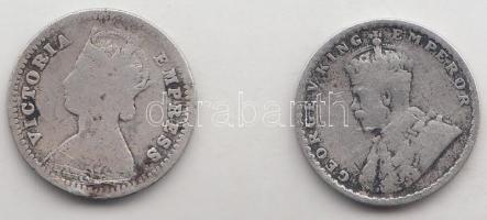 Brit-India 1886. 2A Ag "Viktória" + 1916. 2A Ag "V. György" Ag T:3
British India...