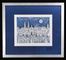 Molnár Gabriella (1940-): Este. Rézkarc, papír, jelzett, üvegezett keretben, 17×22 cm