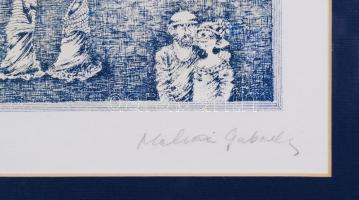 Molnár Gabriella (1940-): Este. Rézkarc, papír, jelzett, üvegezett keretben, 17×22 cm