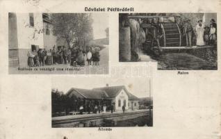 Pétfürdő, vasútállomás, szálloda, malom (ragasztónyom / gluemark)