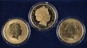 Ausztrália 2002. 5$ (3db klf) "XVII. Közösségi játékok" 2 típus / "Sunda Strait csata" eredeti dísztokban T:BU Australia 2002. 5 Dollars (3 different) "XVII Commonwealth Games" two types / "Battle of Sunda Strait" in original case C:BU