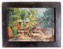 Iványi jelzéssel: Falu részlet. Olaj, karton, sérült, keretben 15×22 cm