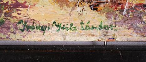 Iványi jelzéssel: Falu részlet. Olaj, karton, sérült, keretben 15×22 cm