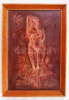 Vasvári jelzéssel: Női akt. Kaparás, farost, keretben 30×20 cm