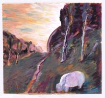 Nagy jelzéssel: Legelő. Vegyes technika, farost, 46×48 cm