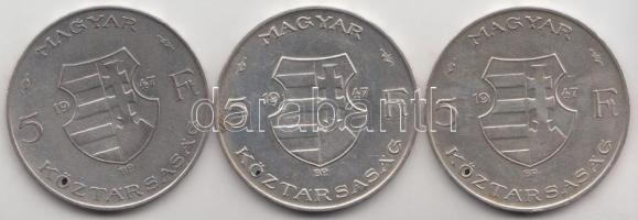 1947. 5Ft Ag "Kossuth" (3x) T:2-,3