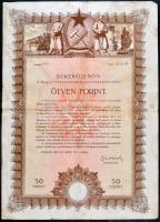 1950. "Békekölcsön" Magyar Népköztársaság nyereménykölcsöne 50Ft-ról T:III