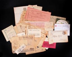 cca 1860-1950 82 db kitöltött és kitöltetlen csekk, tiszteletjegy, névjegy és irat