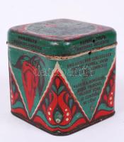 Régi címeres fűszerpaprikás doboz, fém, piszkos, 8×8 cm, m:8 cm / Old metal box