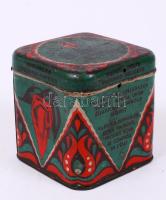 Régi címeres fűszerpaprikás doboz, fém, piszkos, 8×8 cm, m:8 cm / Old metal box