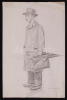 Domanovszky jelzéssel: Kalapos férfi. Ceruza, papír, kis szakadás, 30×20 cm