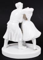 Herendi locsolkodó pár, fehér mázas, jelzett (mélynyomás), hibátlan, m:25 cm