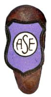 ~1930. "ASE" (Ajkai Sportegyesület) lila fehér zománcozott gomblyukjelvény T:2