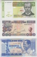 Guinea-Bissau 1990. 500P + Malawi 1997. 5K + Guinea 1998. 100Fr T:I Guinea-Bissau 1990. 500 Pesos + Malawi 1997. 5 Kwacha + Guinea 1998. 100 Francs C:UNC   Krause 12, 35, 36