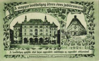 A magyar levélbélyeg 50 éves jubileuma 1921, a levélbélyeggyűjtők egyesületének otthona, főposta So. Stpl / The 50th anniversary of the Hungarian postage stamp in 1921, the home of the association of the stamp collectors, main post office So. Stpl