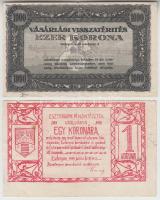Esztergom 1919. 1K + 1920-as évek eleje 1000K vásárlási visszatérítés (kitöltetlen) T:III