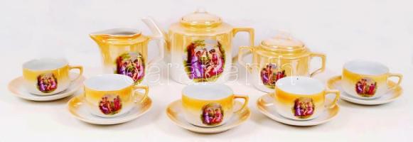 Zsolnay hiányos teás készlet, matricás, jelzett, hibátlan