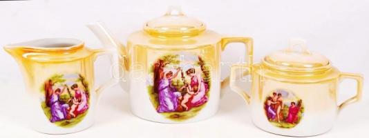 Zsolnay hiányos teás készlet, matricás, jelzett, hibátlan