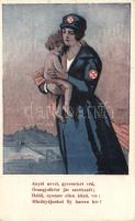 Hungarian mother and child protective project of the Stefánia Association, propaganda, artist signed (EK)
