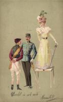 Romantic litho postcard, officer s: Geiger R.