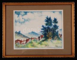 Choma József (1901-1969): Mátrafüred. Vegyes technika, papír, jelzett, üvegezett keretben 22×28 cm