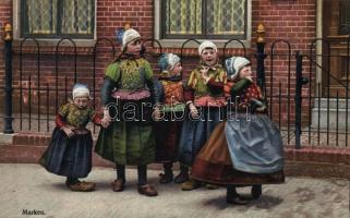 Marken girls in traditional costumes, folklore