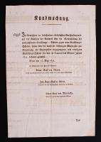 1821 B/3-as táblázat papírpénzek kibocsátási értékéről német nyelven.