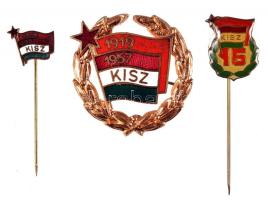 1957. "KISZ" zománcozott kitüntetés miniatűrrel eredeti dísztokban T:1