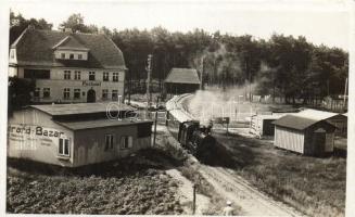 Steam-engine, tram, post office, beach bazar, locomotive, shoemaker, photo