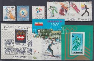 Winter Olympics lot 5 diff. countries 7 diff. stamps + 3 diff. blocks, Téli olimpia motívum tétel 5 klf ország 7 klf bélyeg + 3 klf blokk