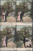 Románc a parkban - 4 darabos, régi, romantikus  képeslap / series of 4 vintage romantic postcards