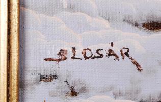 Slosár jelzéssel: Téli patak. Olaj, vászon, arany színű keretben, 60×80 cm